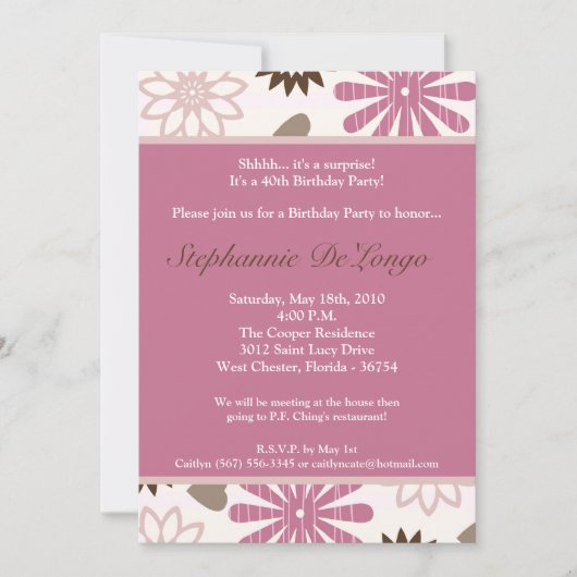 5x7 PinkPurple Retro Flower Invitation d'anniversa (Devant)
