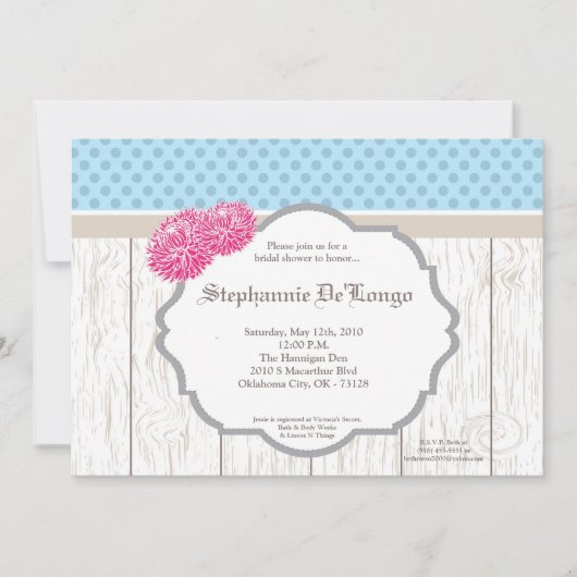 5x7 Plumeria Fleur Bois Bridal Douche Invitation (Devant)
