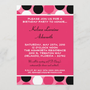 5x7 Pointe rose colorée Poka Invitation Anniversai
