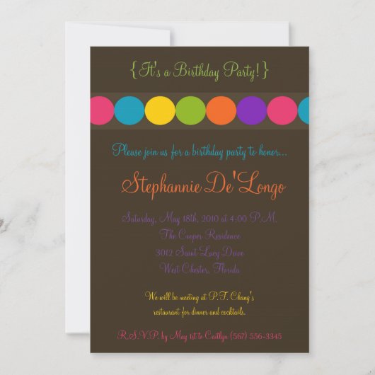 5x7 Polka colorée Point Anniversaire Invitation de (Devant)