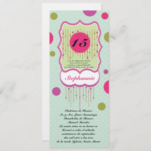 5x7 Polka Dot Quinceanera Invitation Anniversaire (Devant / Derrière)