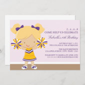 5x7 Pom-pom girl violet/or Invitation de fête d'an (Devant / Derrière)