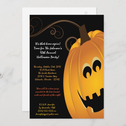 5x7 Pompoen JackOLanter Halloween Party Uitnodigin Kaart (Voorkant / Achterkant)