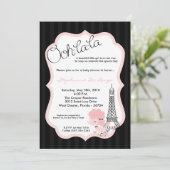 5x7 Poodle rose à Paris Invitation Baby shower (Debout devant)