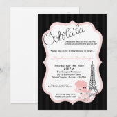 5x7 Poodle rose à Paris Invitation Baby shower (Devant / Derrière)