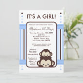 5x7 Pop Monkey Blue Jungle Baby shower Invitation (Debout devant)