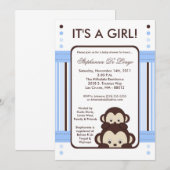 5x7 Pop Monkey Blue Jungle Baby shower Invitation (Devant / Derrière)