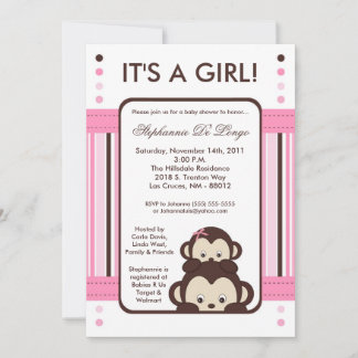 5x7 Pop Monkey Pink Oerwoud Baby shower Uitnodigin Kaart