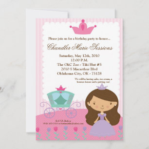 5x7 Princess Girl Carria Birthday Party Invitation Kaart