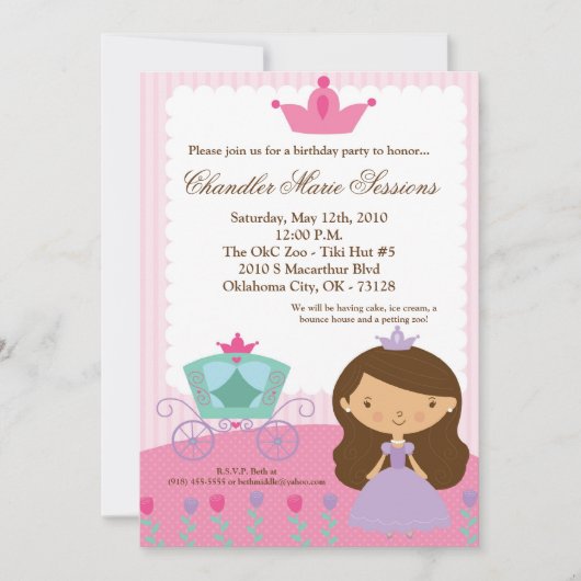 5x7 Princess Girl Carria Invitation à la fête d'an (Devant)