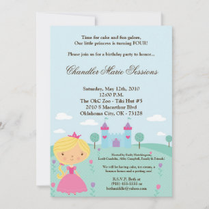 5x7 Princess Girl Castle Invitation de fête d'anni