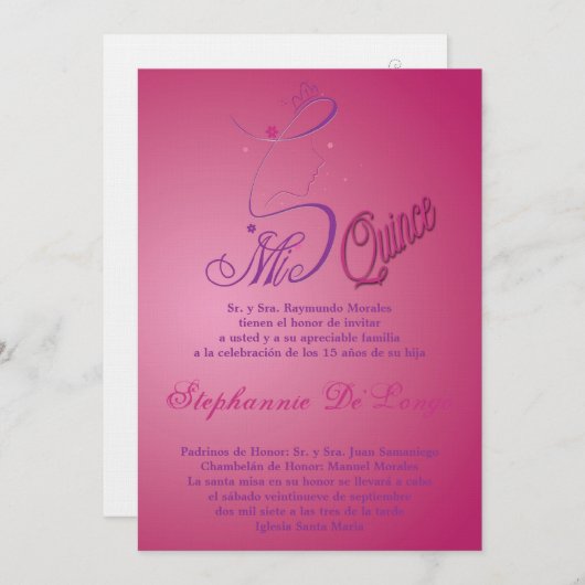5x7 Prinses Meisje Quinceanera Verjaardag Uitnodig Kaart (Voorkant / Achterkant)