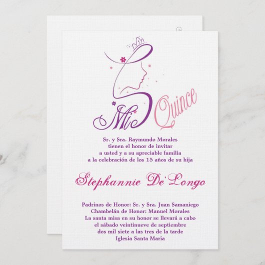 5x7 Prinses Meisje Quinceanera Verjaardag Uitnodig Kaart (Voorkant / Achterkant)