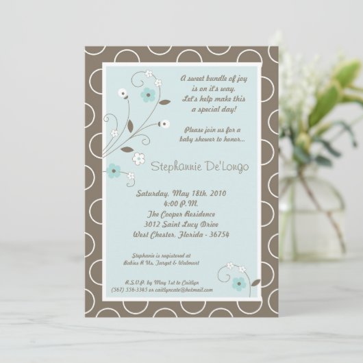 5x7 Printemps Fleur bleue Baby shower Invitation (Debout devant)
