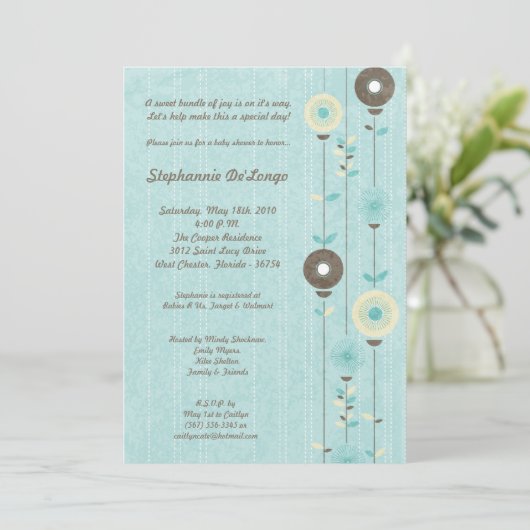 5x7 Printemps Fleur bleue Baby shower Invitation (Debout devant)