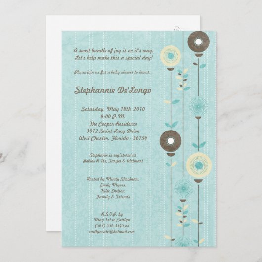 5x7 Printemps Fleur bleue Baby shower Invitation (Devant / Derrière)