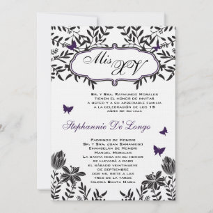 5x7 Purp Butterfly Quinceanera Invitation d'annive