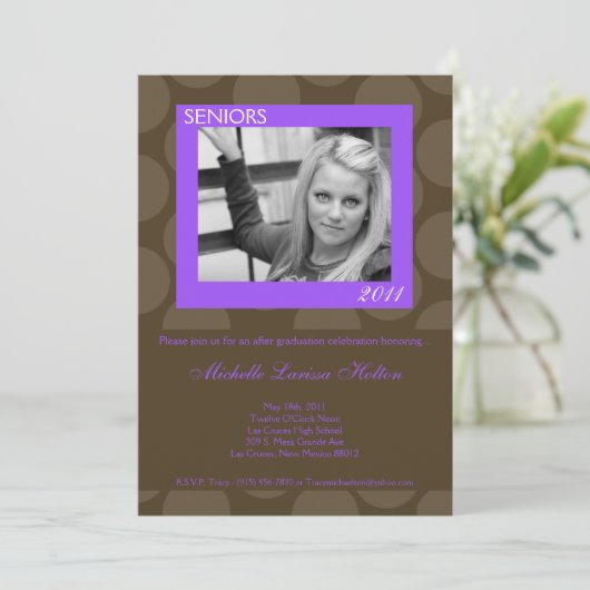 5x7 Purp Circle Polk Photo Graduation Faire-part (Debout devant)