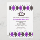 5x7 Purpl Grey Jacquard Couronne Invitation Baby s (Devant / Derrière)