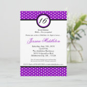 5x7 Purpl White Polka Dot 16e Invitation d'anniver (Debout devant)