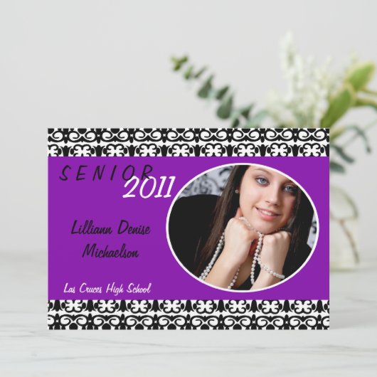 5x7 Purple Damas Photo Faire-part principal (Debout devant)