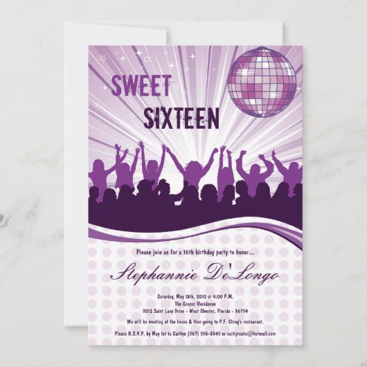 5x7 Purple Dance Party 16e anniversaire Invitation (Devant)