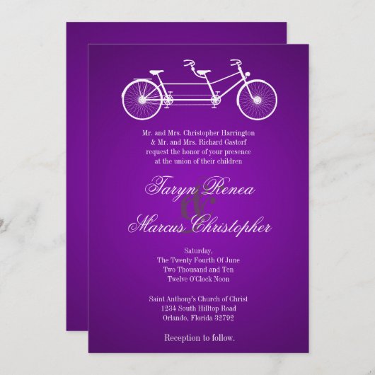 5x7 Purple Double Vélo Faire-part de mariage (Devant / Derrière)