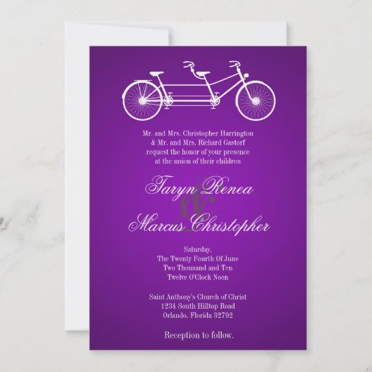 5x7 Purple Double Vélo Faire-part de mariage (Devant)