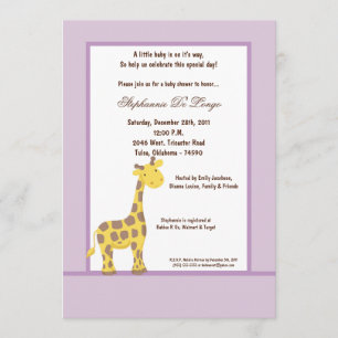 5x7 Purple Giraffe Invitation Baby shower