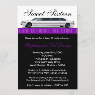 5x7 Purple Limo Sweet 16 Anniversaire Invitation