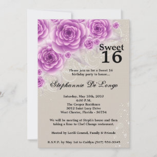 5x7 Purple Rose Sweet 16 Anniversaire Invitation