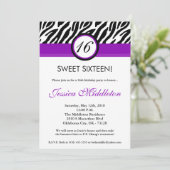 5x7 Purple Zebra Imprimer 16e invitation d'anniver (Debout devant)