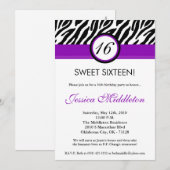 5x7 Purple Zebra Imprimer 16e invitation d'anniver (Devant / Derrière)
