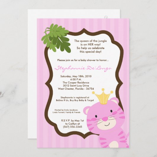 5x7 Queen of the Jungle Baby shower Invitation (Devant / Derrière)
