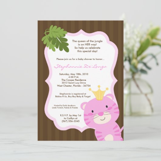5x7 Queen of the Jungle Invitation Baby shower (Debout devant)