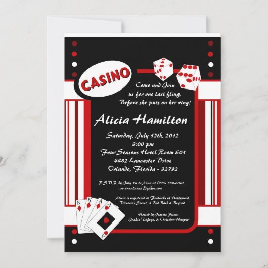 5x7 Red & Black Las Vegas Bachelorette Invitation (Devant)