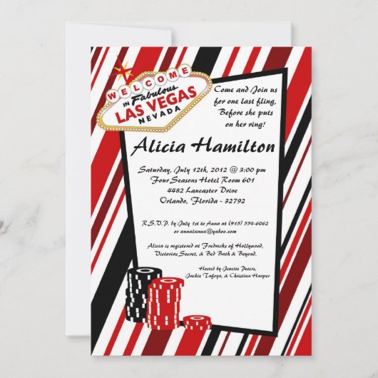 5x7 Red & Black Las Vegas Bachelorette Invitation (Devant)