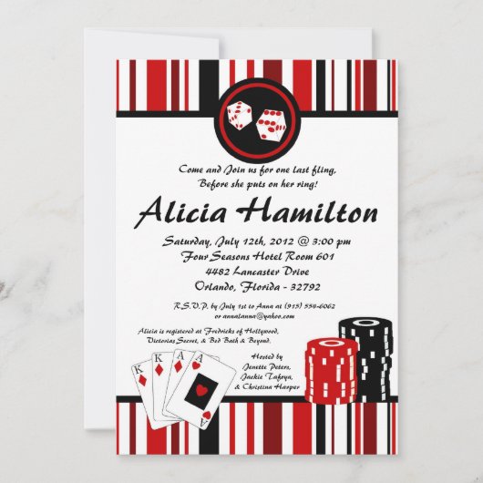 5x7 Red & Black Las Vegas Bachelorette Invitation (Devant)