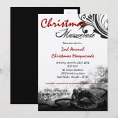 5x7 Red Black Masquerade Christmas XMAS Invitation (Devant / Derrière)