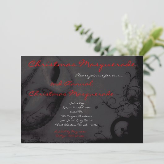 5x7 Red Black Masquerade met Kerstmis XMAS-uitnodi Kaart (Staand voorkant)