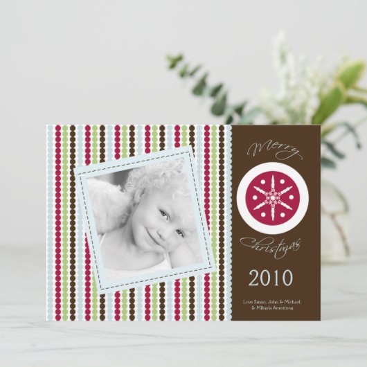 5x7 Red Brown Polka dot PHOTO-kerstkaart Feestdagenkaart (Staand voorkant)