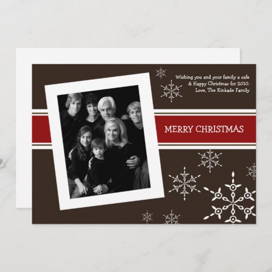 5x7 Red Brown Snowflakes Carte de Noël (Devant / Derrière)