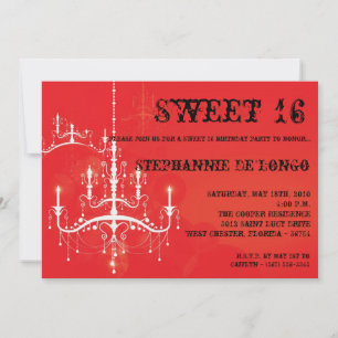 5x7 Red Chandelier Sweet 16 Birthday Invitation Kaart