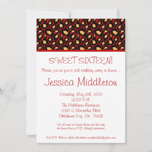 5x7 Red Cheetah Imprimer 16e invitation anniversai