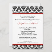 5x7 Red Crimson Damask verjaardagsfeestje uitnodig Kaart (Voorkant)