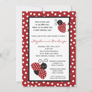 5x7 Red Crimson Lady Bug Baby shower Uitnodiging