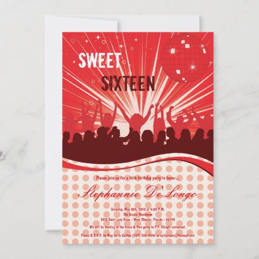 5x7 Red Dance Party 16e verjaardag uitnodiging (Voorkant)