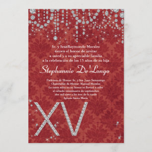 5x7 Red Diamond Quinceanera Birthday Uitnodiging