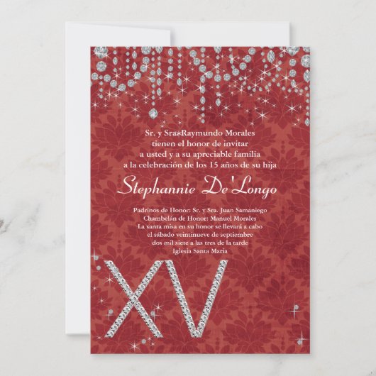 5x7 Red Diamond Quinceanera Invitation d'anniversa (Devant)