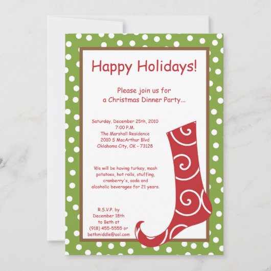 5x7 Red Green Stocking Christmas Party Invitation (Devant)